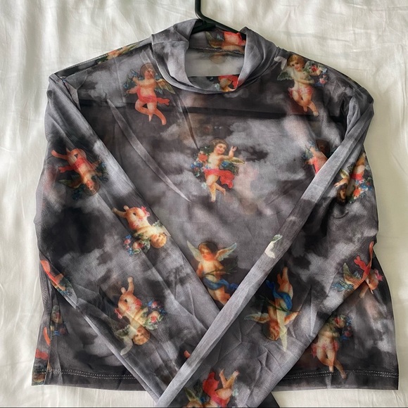 🦋HOST PICK🦋 Grey Sheer Mesh Angel Under Crop Top - Picture 2 of 5